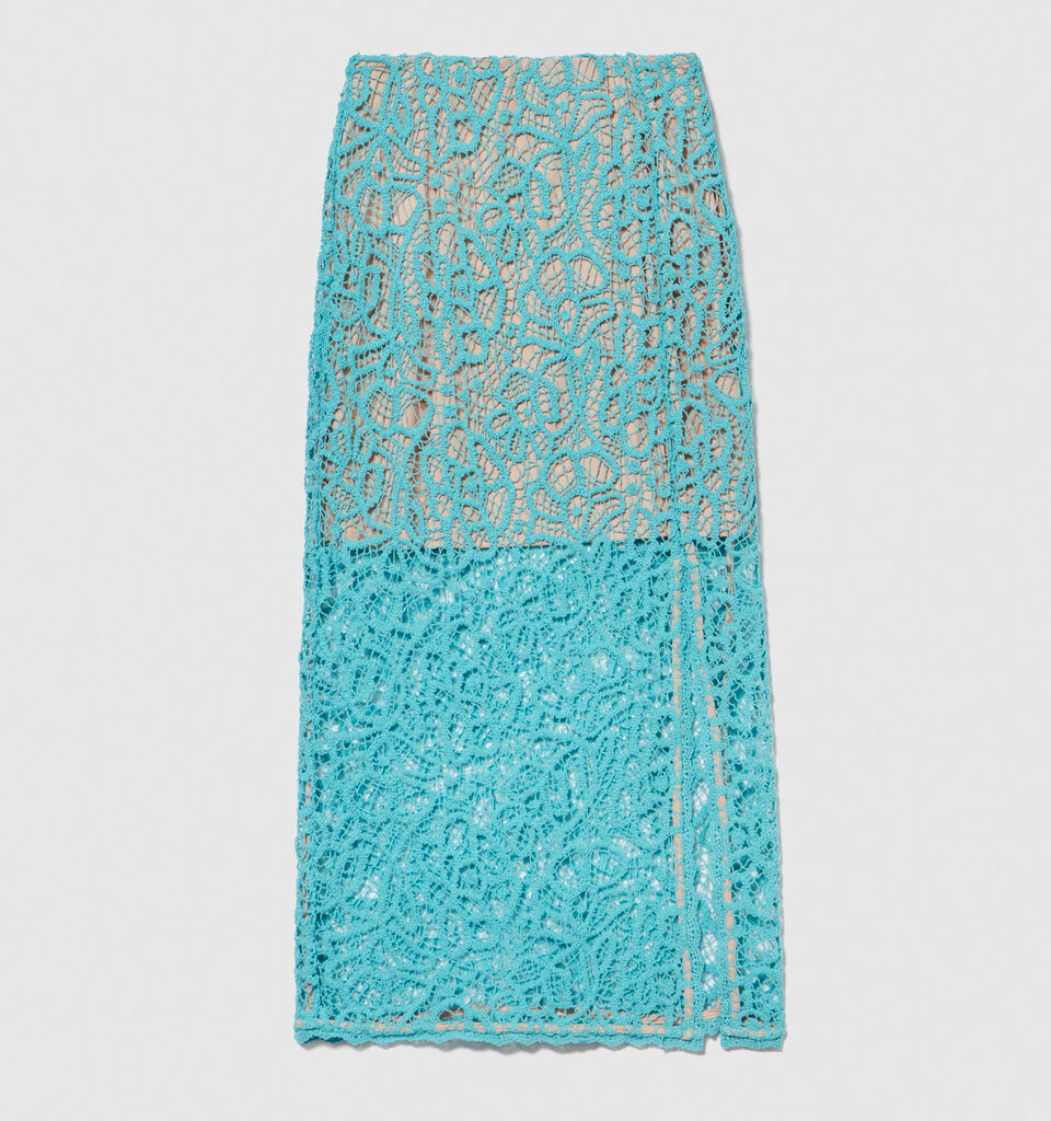 Midi skirt in crochet - women's midi skirts - Turquoise | Sisley image number 6